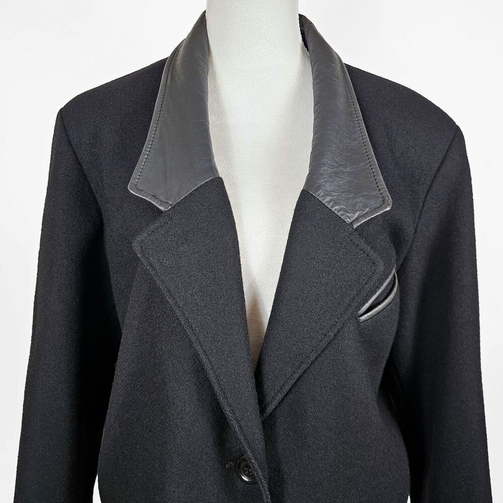 Vintage Hunters Run Flawed Size 12 Wool Long Coat with Leather Trim Women's